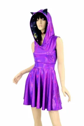 Purple Kitty Hoodie Skater Dress