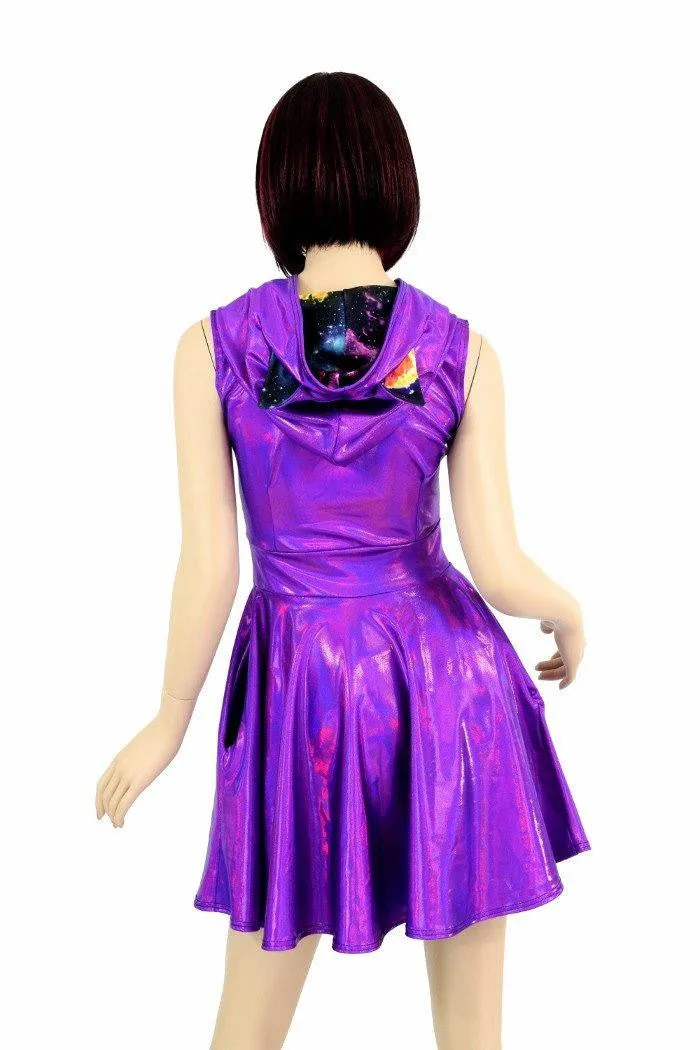 Purple Kitty Hoodie Skater Dress