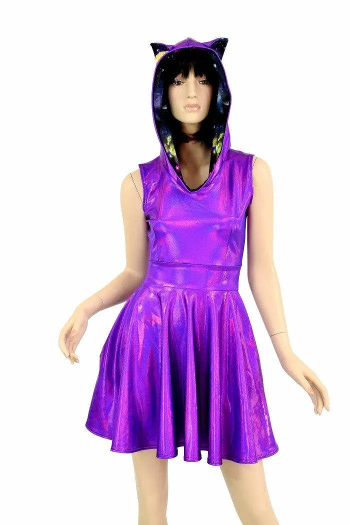 Purple Kitty Hoodie Skater Dress