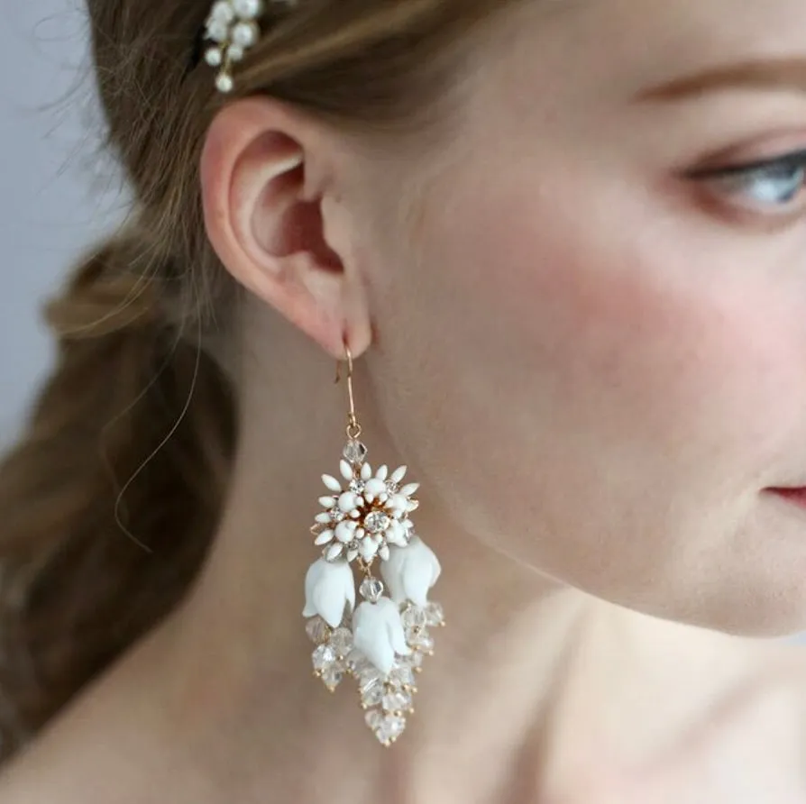 "Gardenia" - Gold Pearl and Crystal Bridal Headband with Matching Earrings