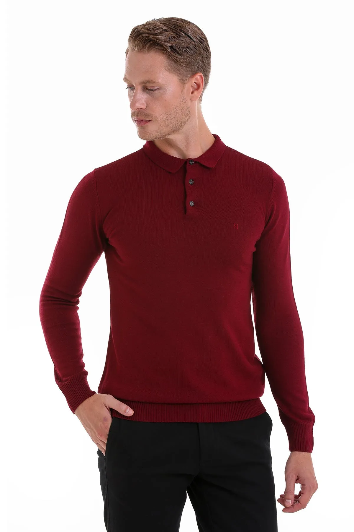 Regular Fit Burgundy Polo Sweater