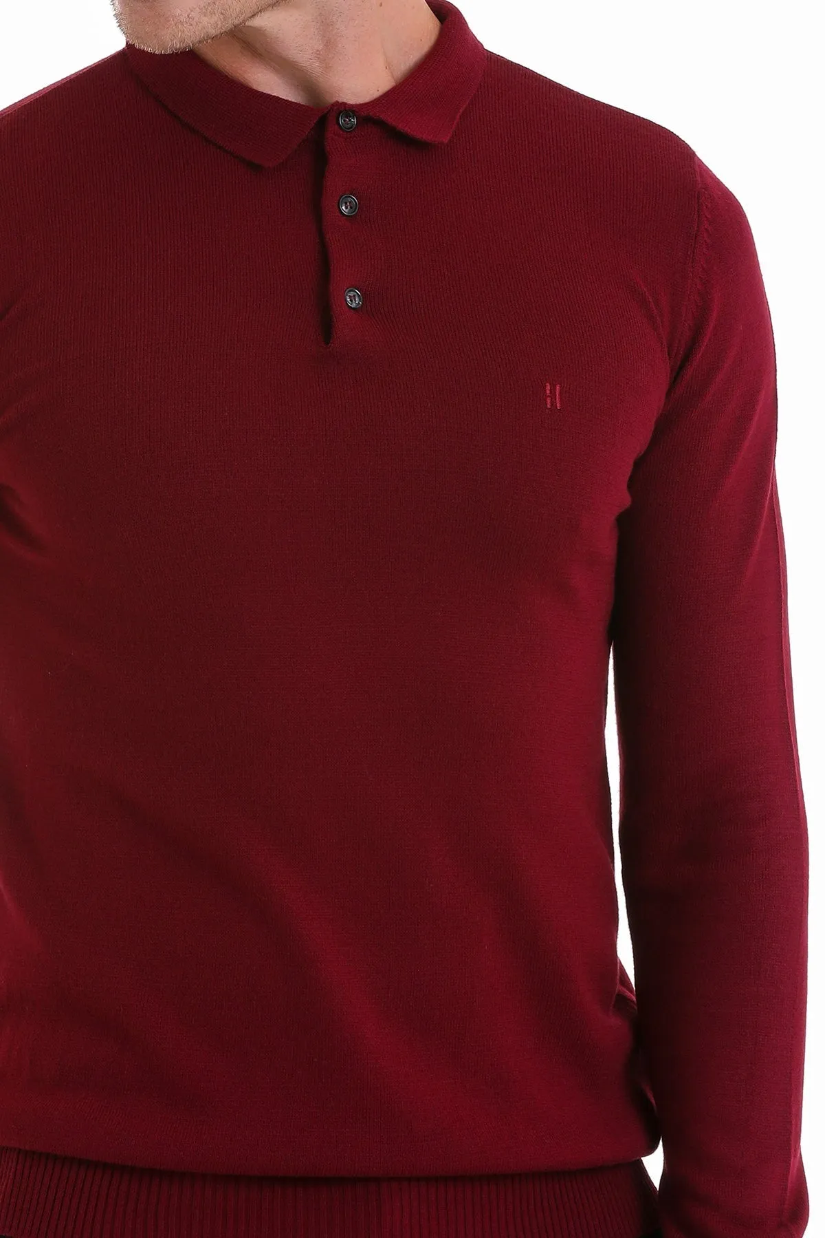 Regular Fit Burgundy Polo Sweater
