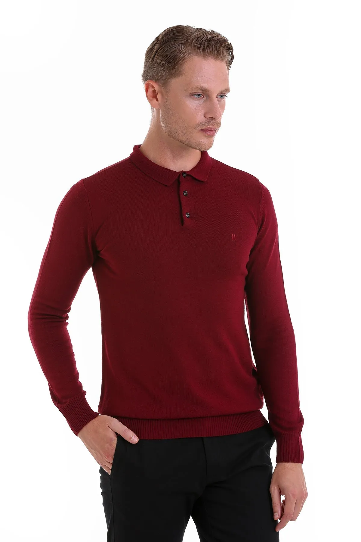 Regular Fit Burgundy Polo Sweater