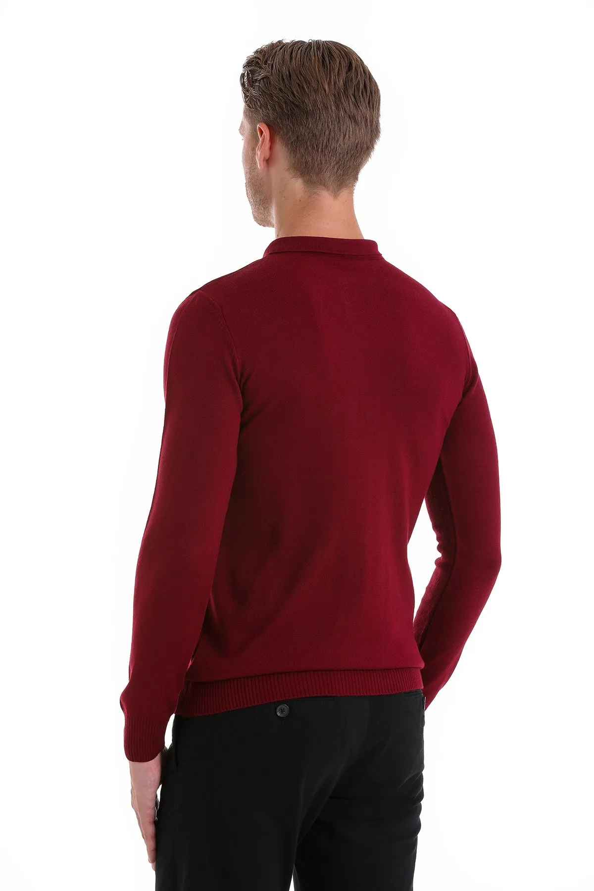 Regular Fit Burgundy Polo Sweater