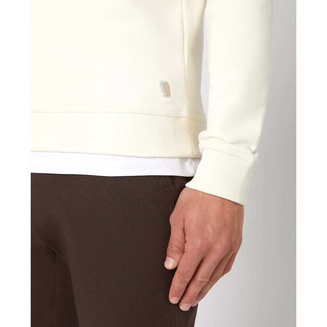 Remus Uomo Tapered Fit Cotton Blend Crew Sweatshirt 58760 Ecru