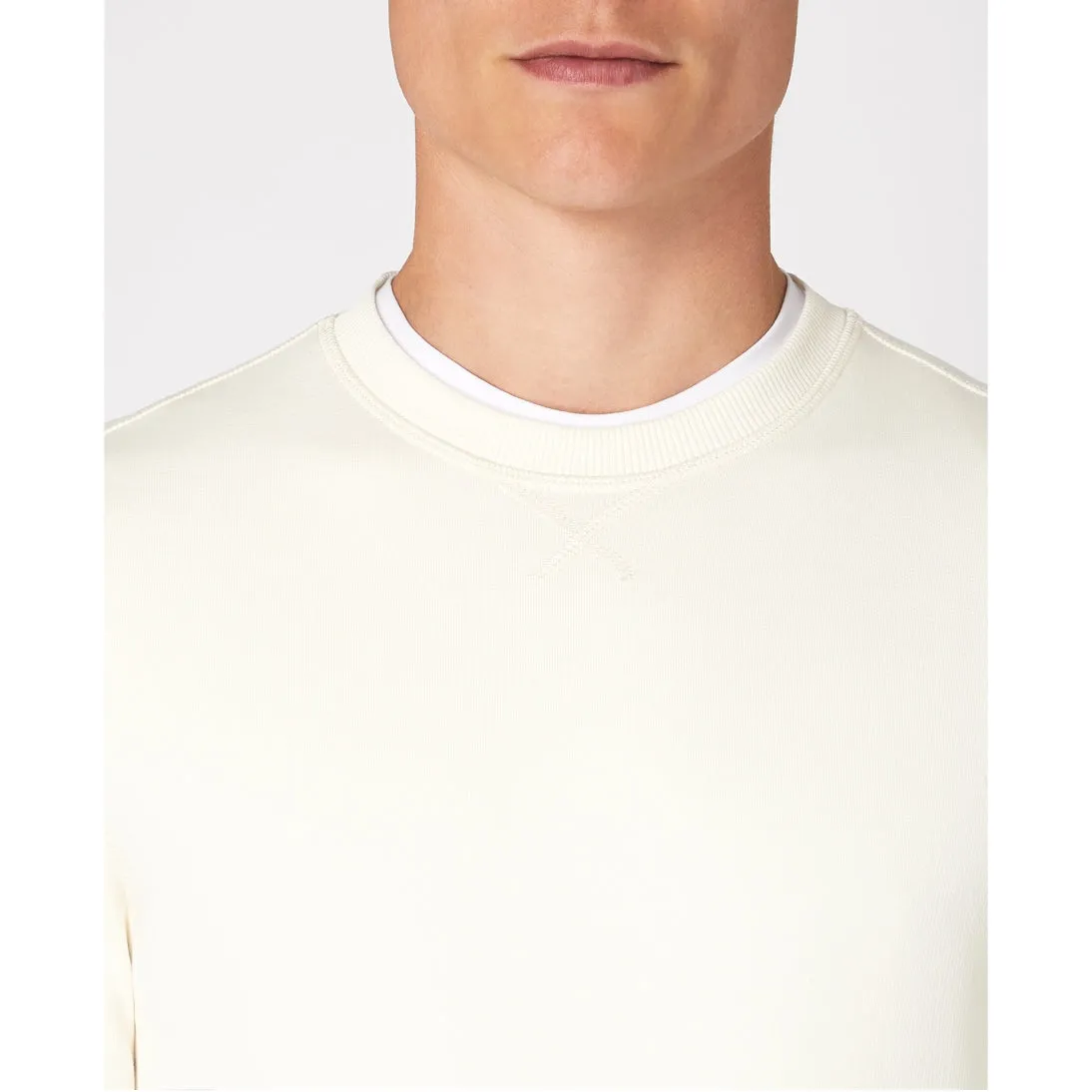 Remus Uomo Tapered Fit Cotton Blend Crew Sweatshirt 58760 Ecru