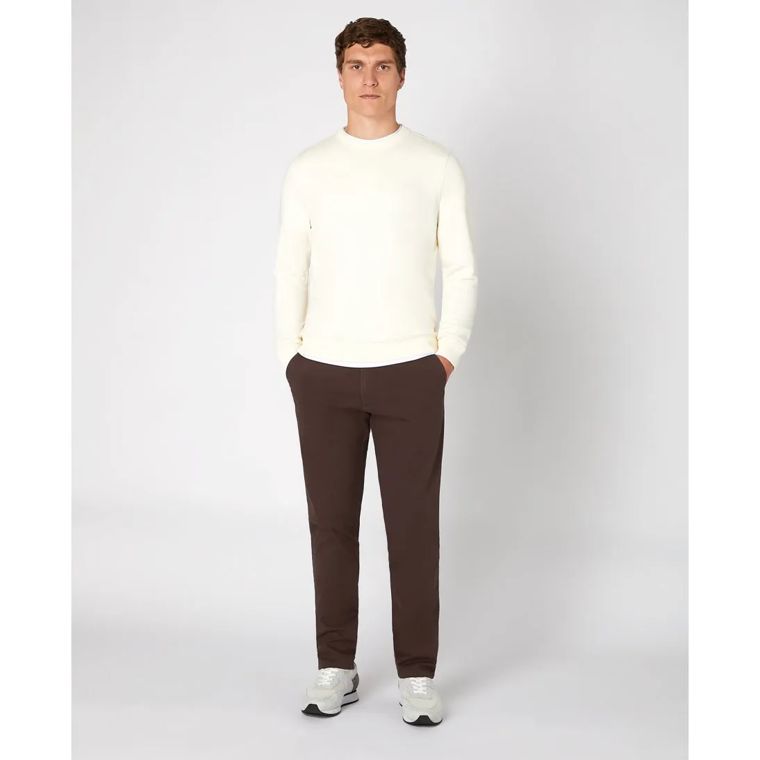 Remus Uomo Tapered Fit Cotton Blend Crew Sweatshirt 58760 Ecru