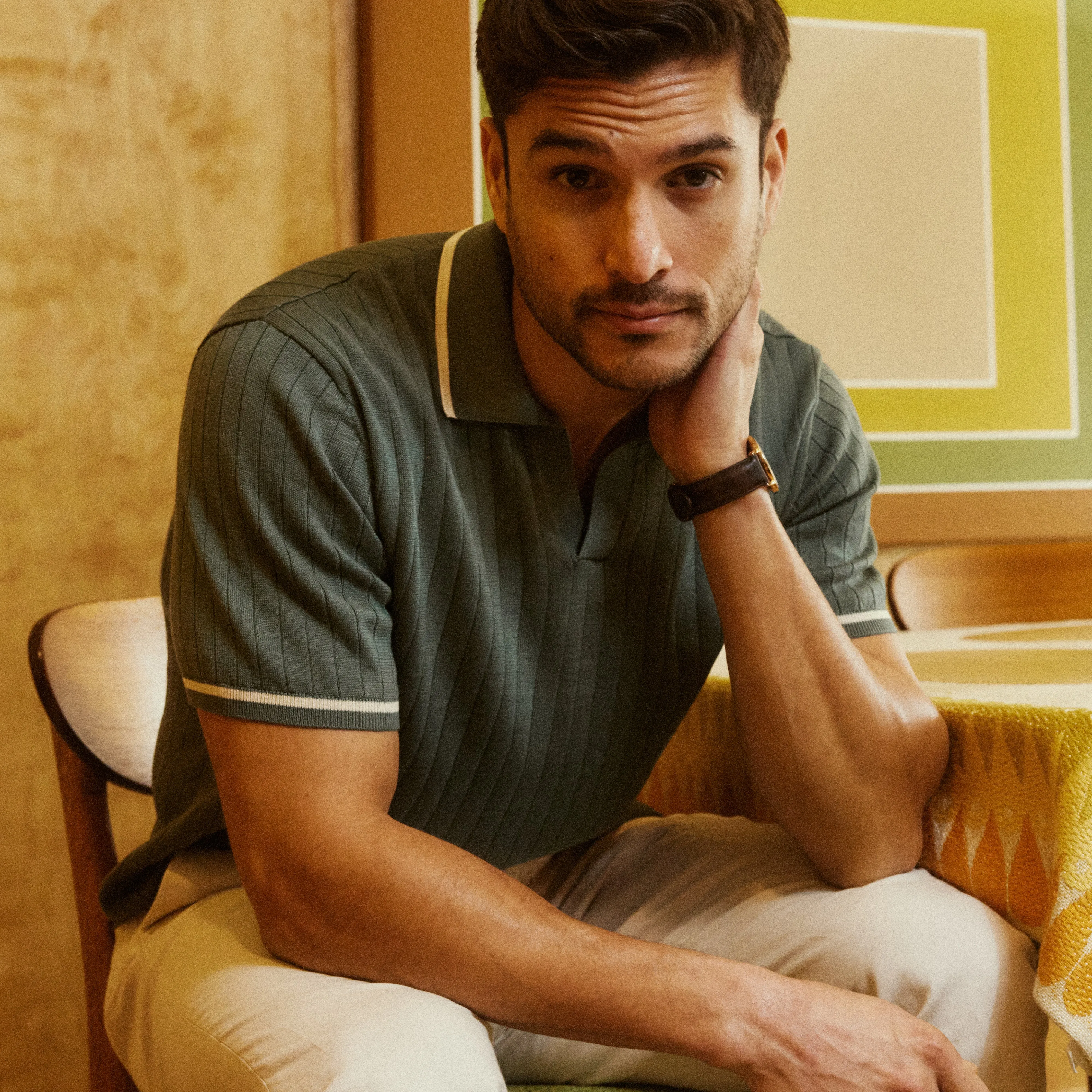 Ribbed Sweater Vintage Cilantro Polo