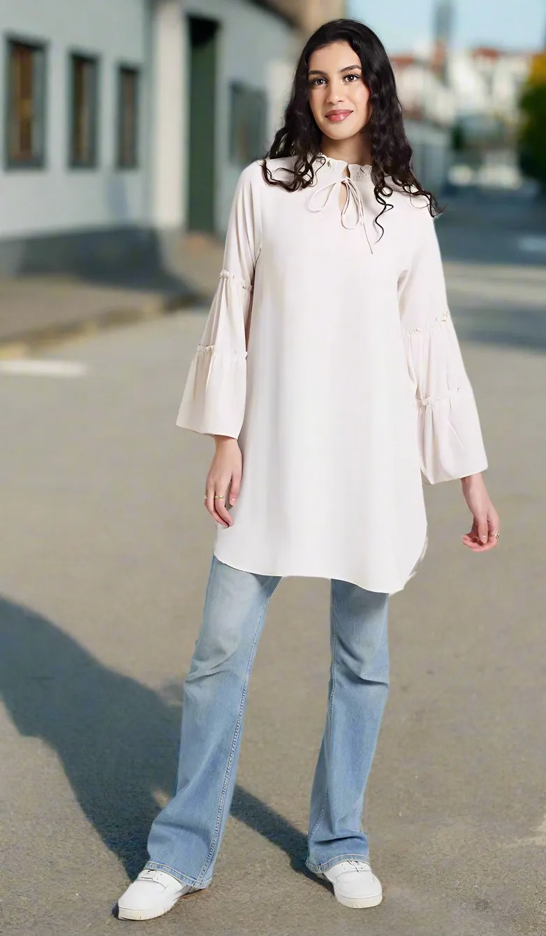 Saba Long Modest Tunic Dress - Ecru - PREORDER (ships in 2 weeks)