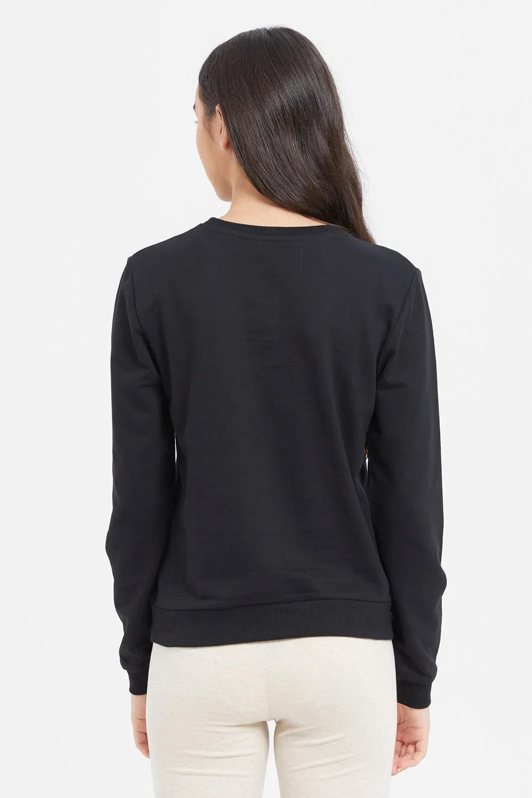 Senior Girls Black Floral Print Sweatshirt