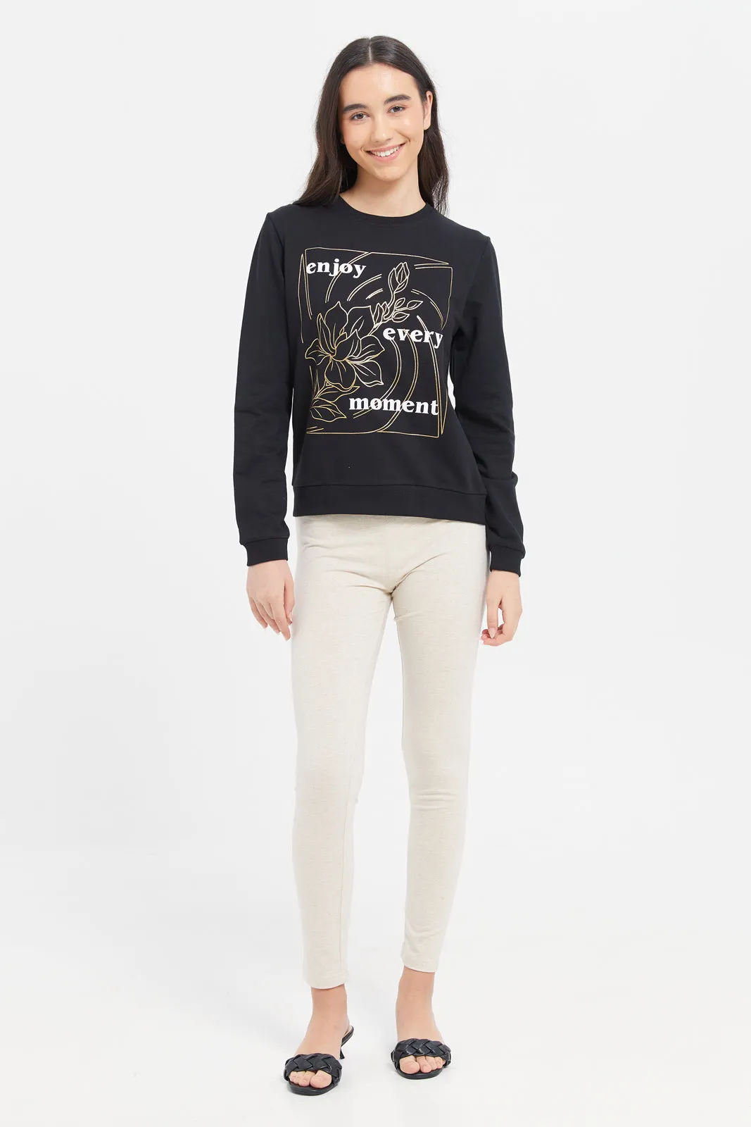 Senior Girls Black Floral Print Sweatshirt