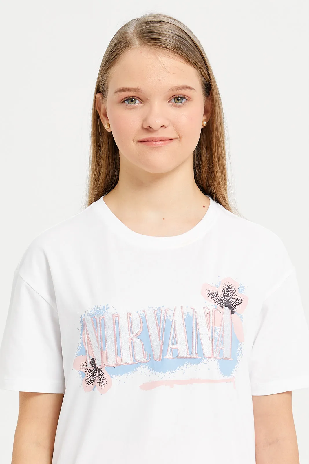 Senior Girls White Nirvana Oversize T-Shirt