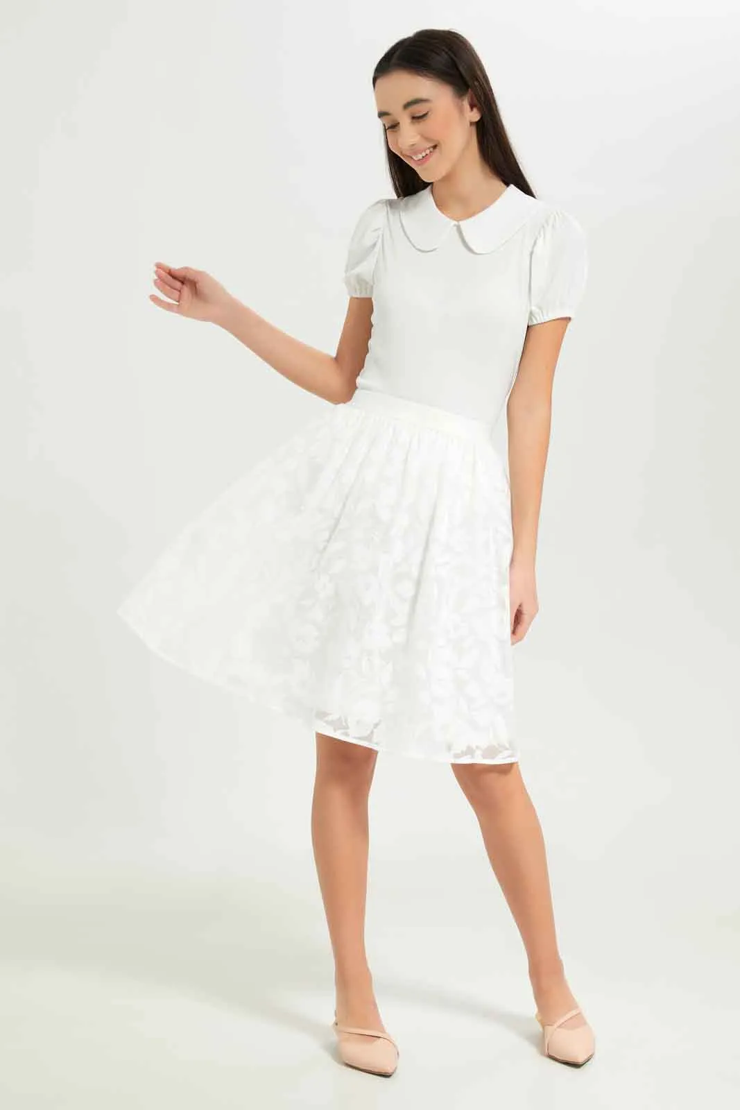 Senior Girls White Organza Skirt