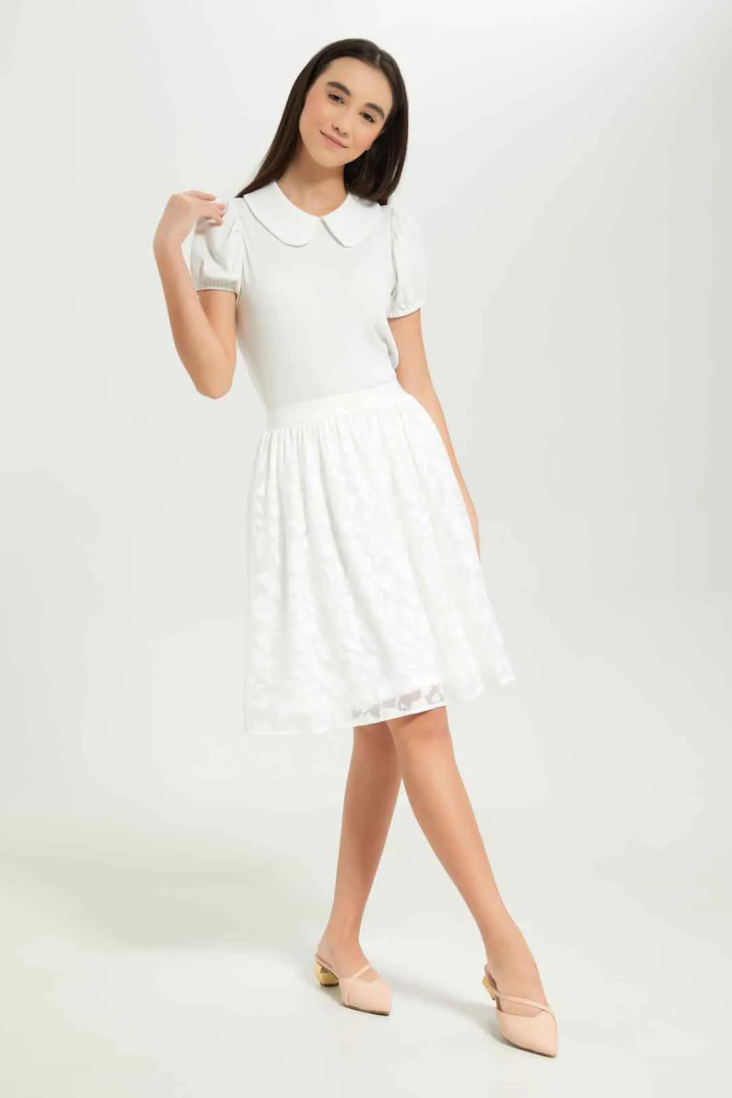 Senior Girls White Organza Skirt