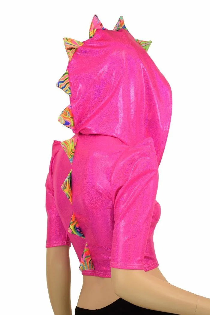 Sharp Shoulder Half Sleeve Dragon Crop Top