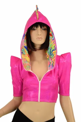 Sharp Shoulder Half Sleeve Dragon Crop Top