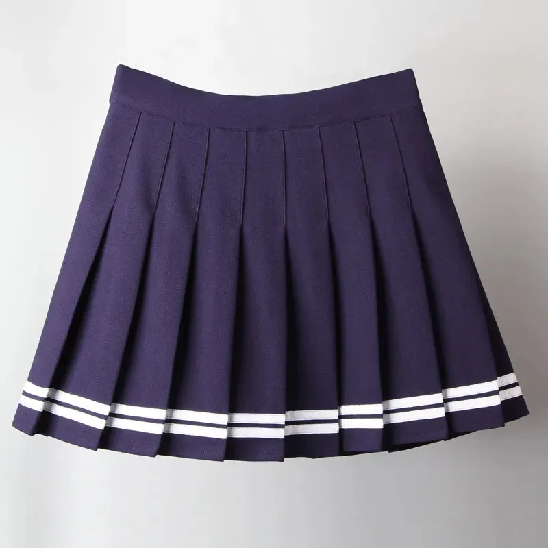 Short Striped Pleated School Skirts