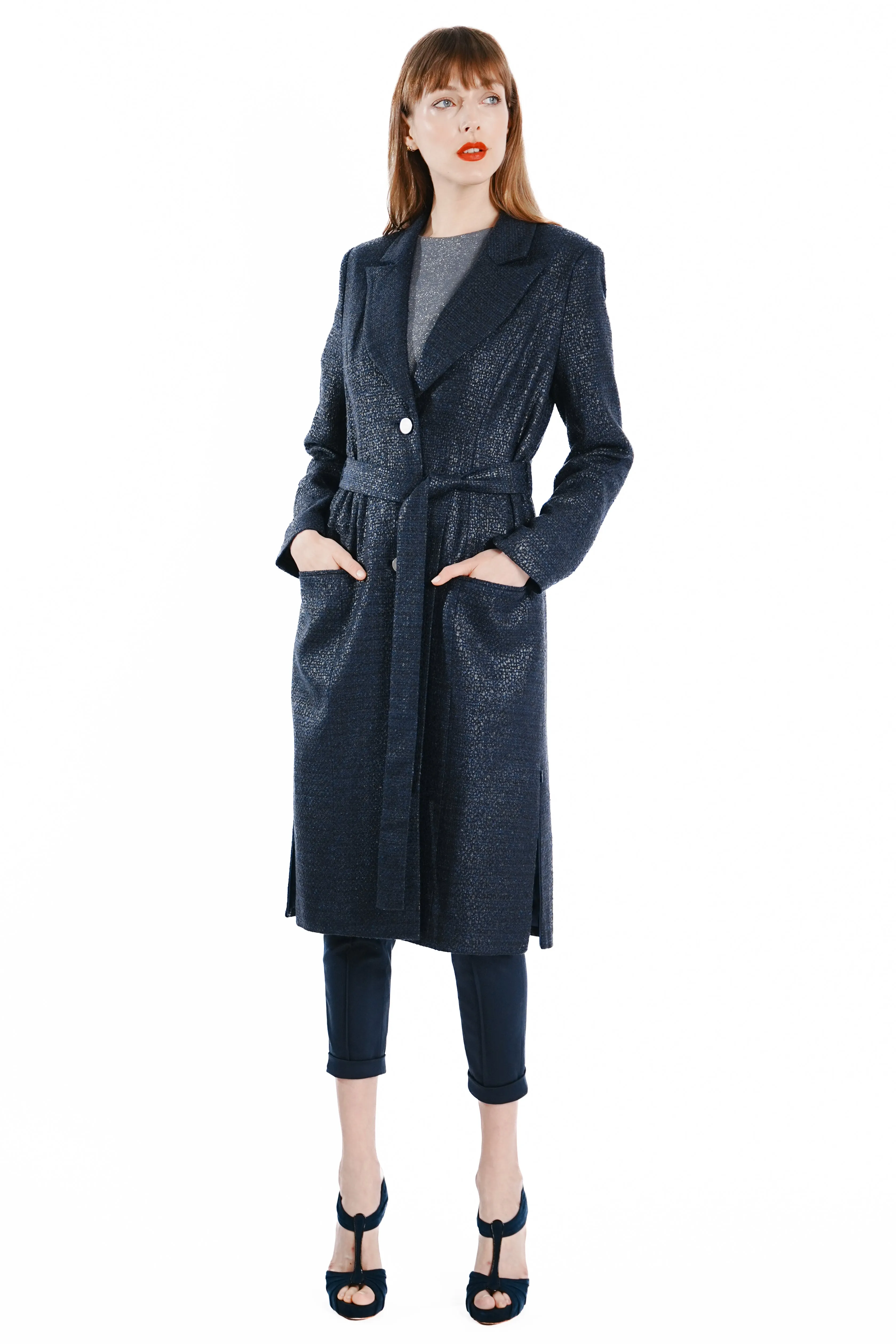 Sienna Maxi Tweed Coat with side zippers