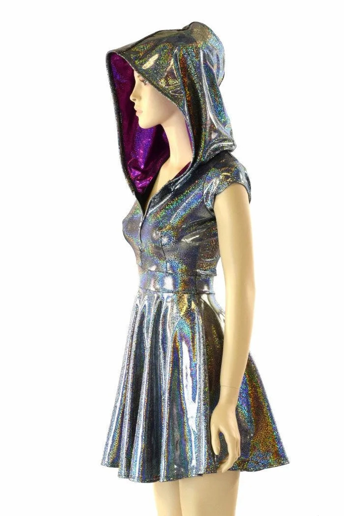Silver & Fuchsia Zippered Skater Dress
