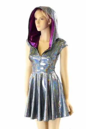 Silver & Fuchsia Zippered Skater Dress