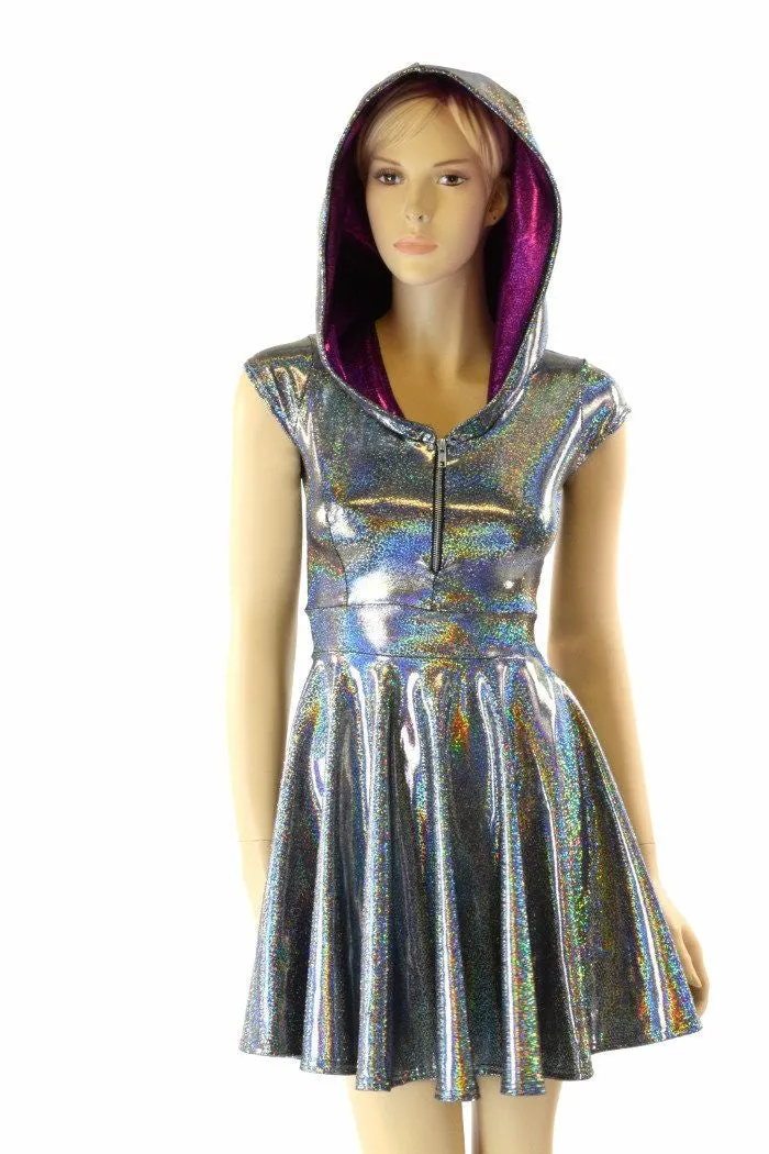 Silver & Fuchsia Zippered Skater Dress