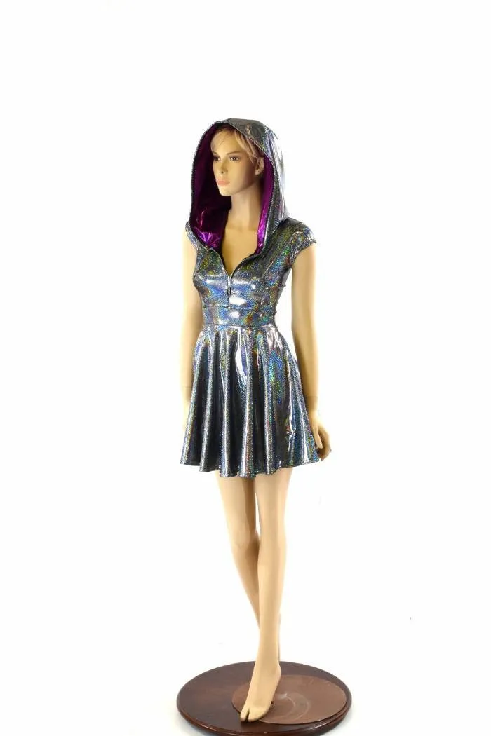 Silver & Fuchsia Zippered Skater Dress
