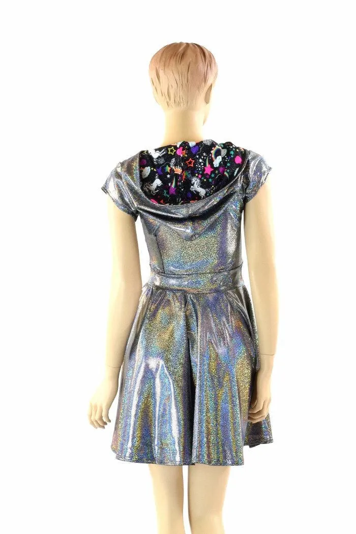 Silver Holographic & Unicorns Skater Dress