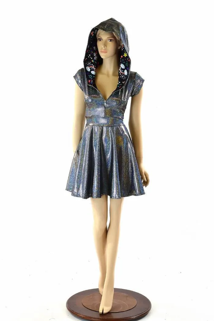 Silver Holographic & Unicorns Skater Dress