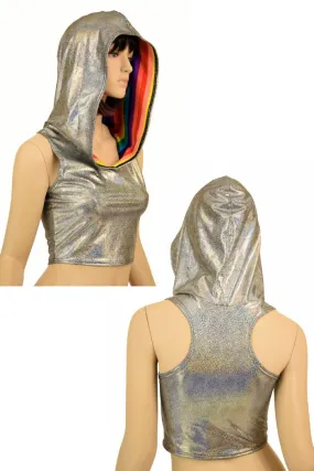 Silver Racerback Crop Hoodie