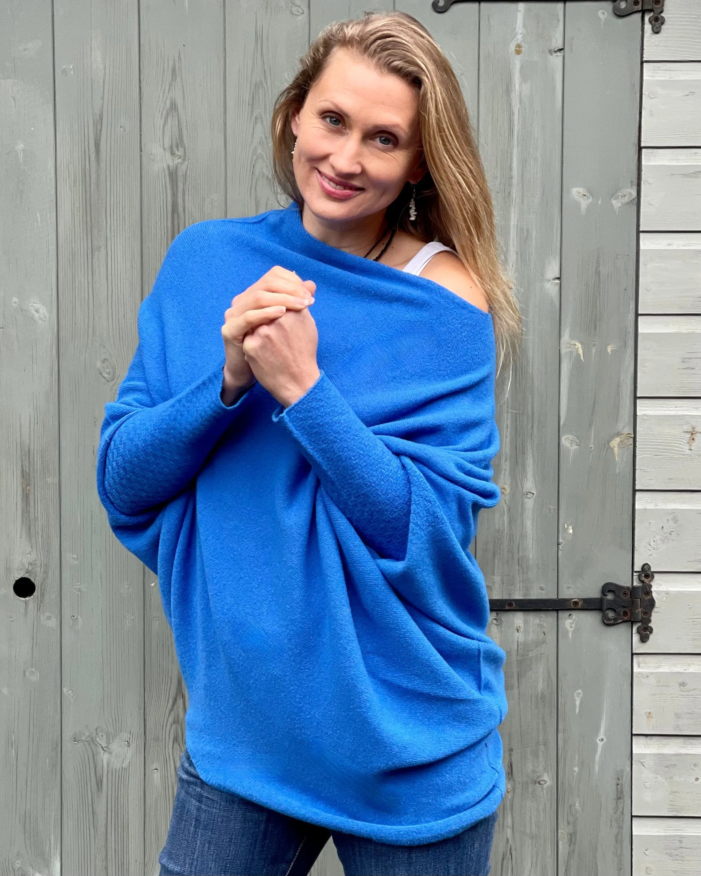 Soft Knit Asymmetric Jumper - Cobalt Blue