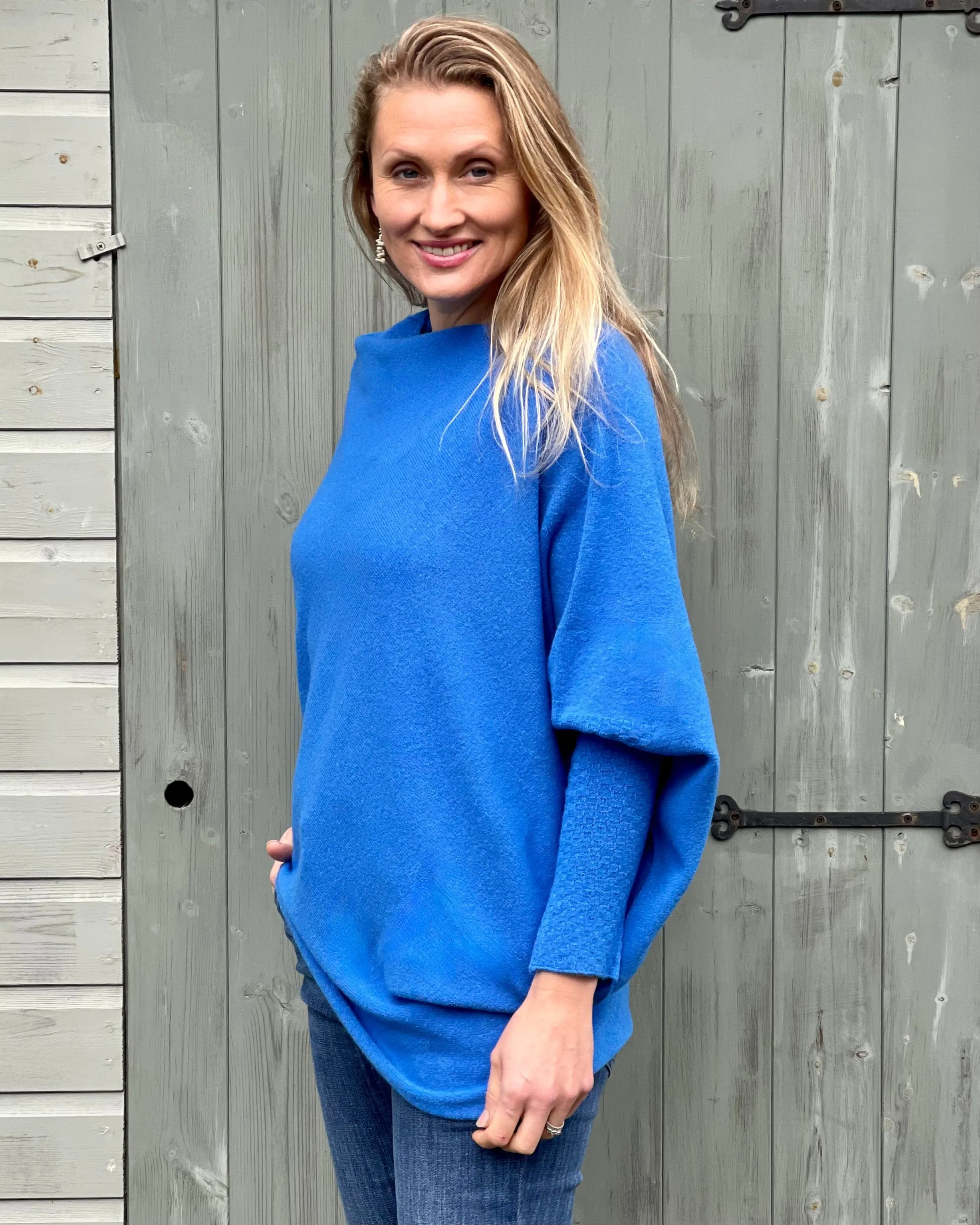Soft Knit Asymmetric Jumper - Cobalt Blue