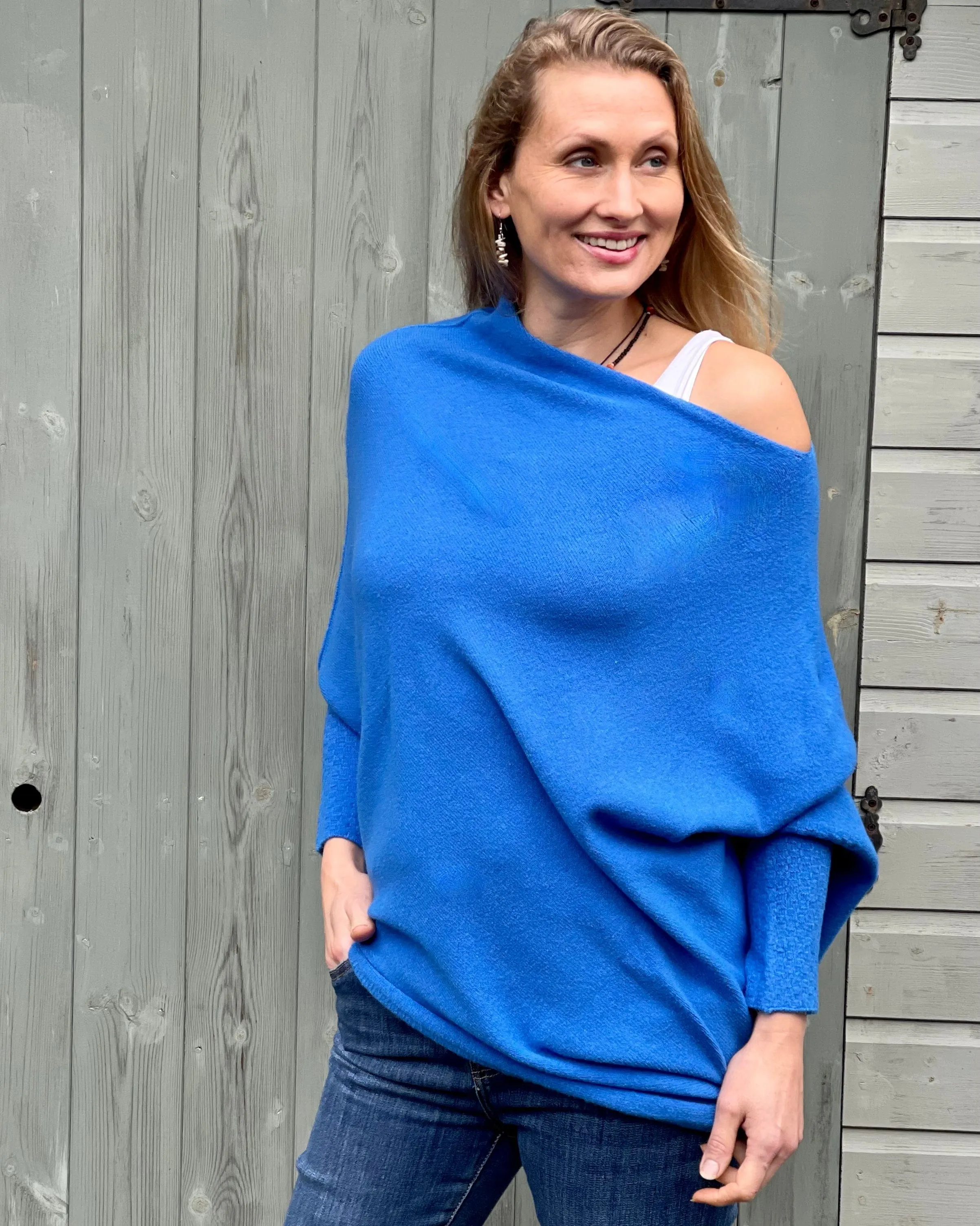 Soft Knit Asymmetric Jumper - Cobalt Blue