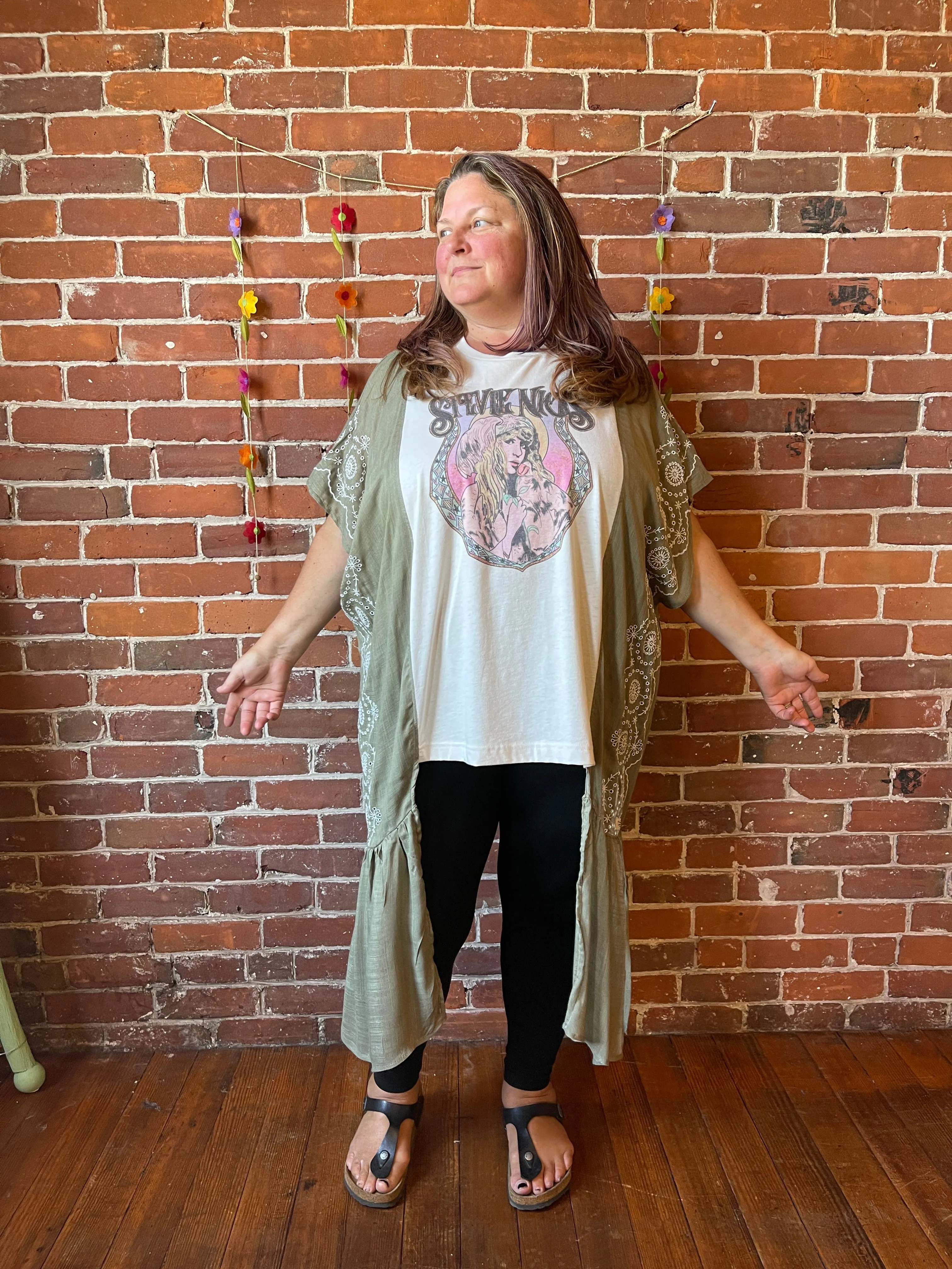 Stevie Nicks Inspired Mystical Sage Embroidered Hi Lo Top