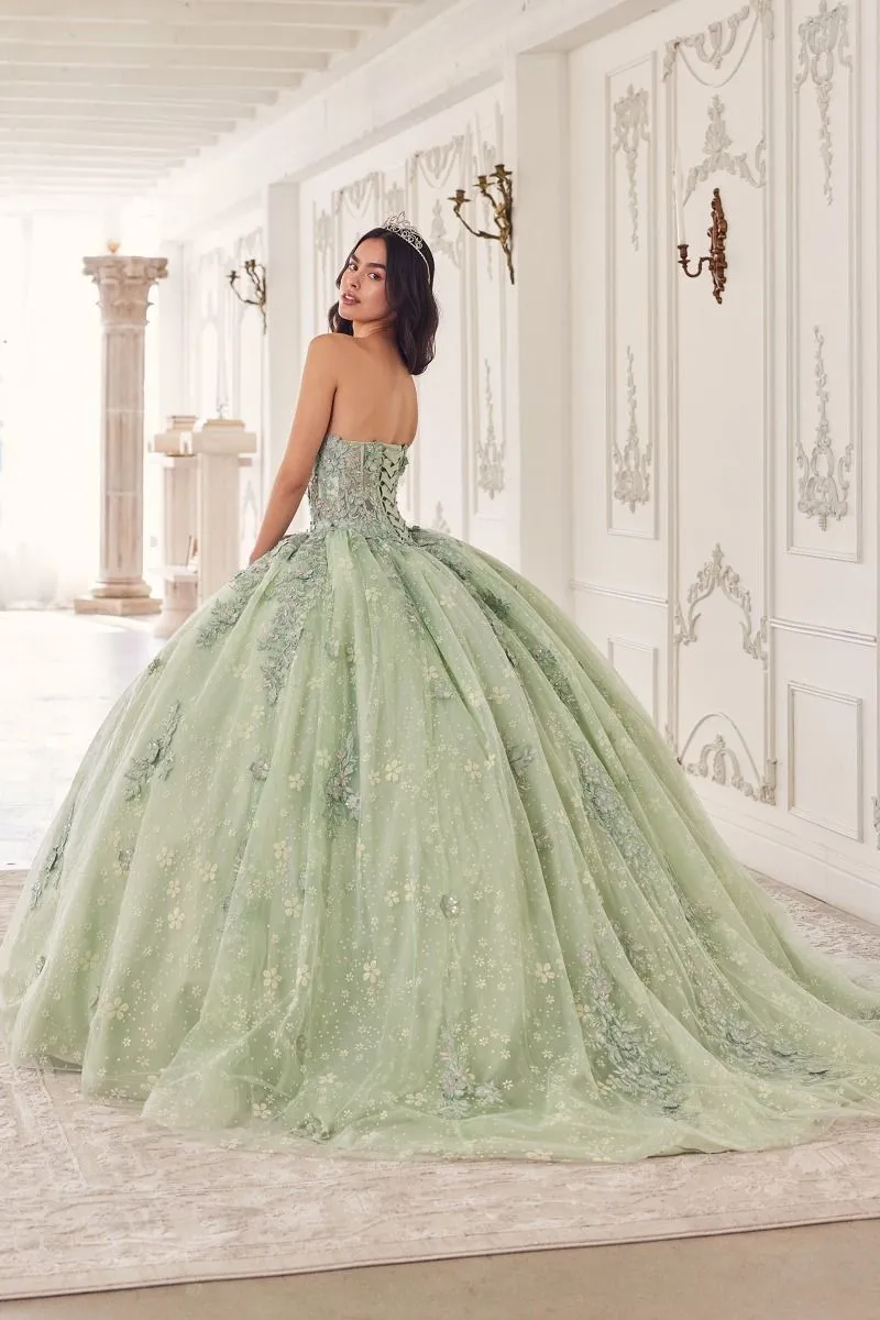 STRAPLESS LACE QUINCEANERA BALL GOWN WITH REMOVABLE PUFF SLEEVES CD15722