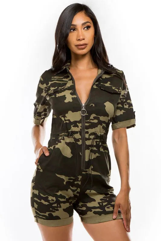 TEEK - CAMOFLAGE ZIP UP POCKETED ROMPER
