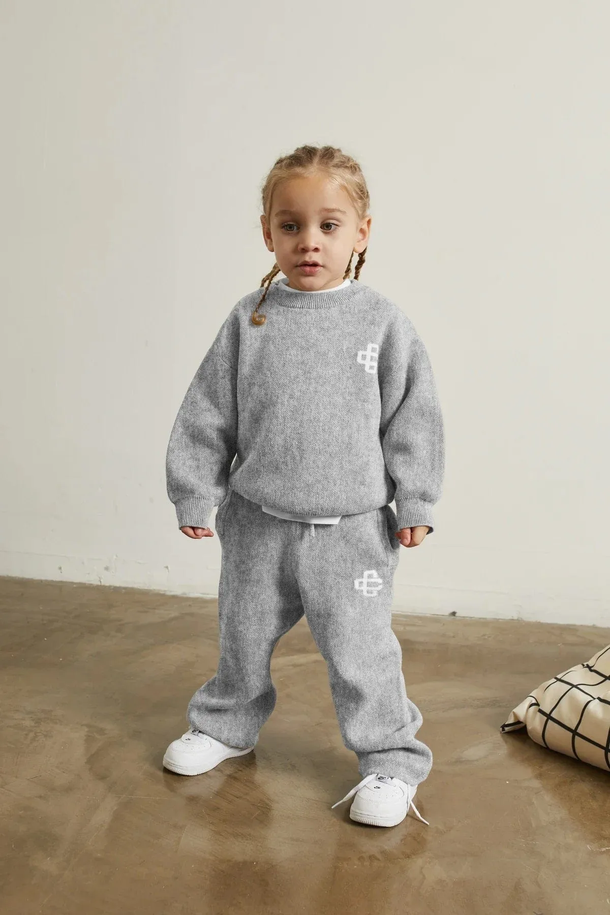 The Couture Club Kids Knitted Emblem Sweatshirt in Grey