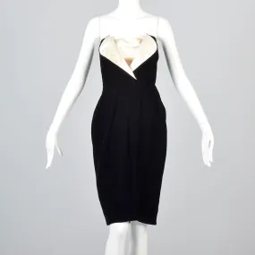 Timeless Lanvin Black Velvet Strapless Dress with Ivory Petal Bust