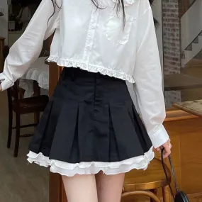 Toleet-Sexy Lace Patchwork Mini Skirts for Women Japanese Sweet Cute Black Pleated Tennis Skirt Woman Y2K High Waist Lolita Cake Skirt