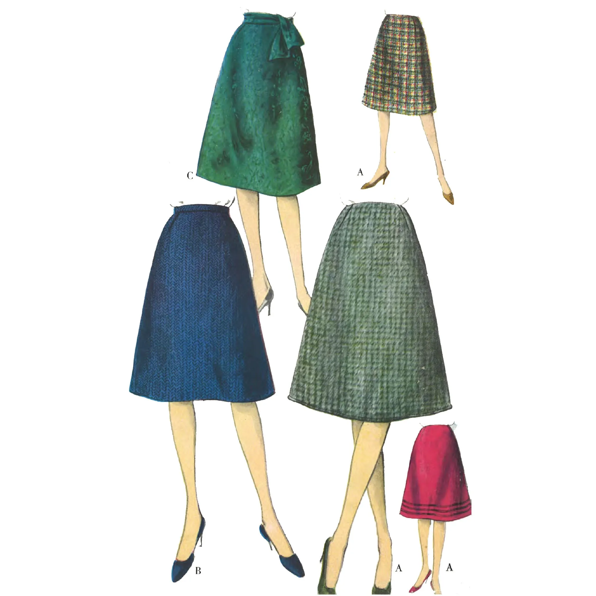 Vintage 1960s Pattern, Vogue Flared Skirt, Easy to Make - Waist 26"(66cm)