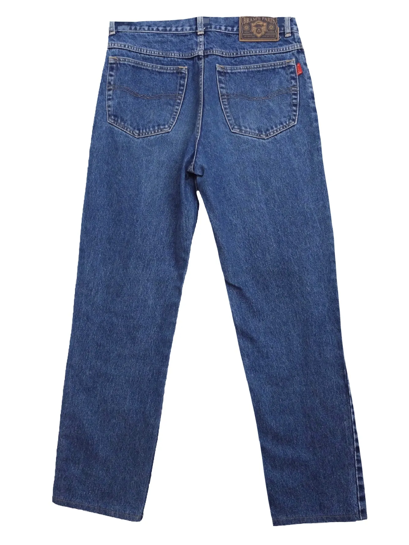 Vintage 80s Bohemian High Waisted Utility Medium Wash Blue Denim Straight Leg Jeans | 32 Inch Waist
