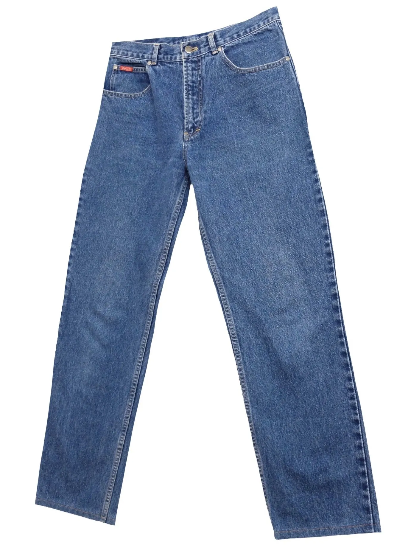 Vintage 80s Bohemian High Waisted Utility Medium Wash Blue Denim Straight Leg Jeans | 32 Inch Waist