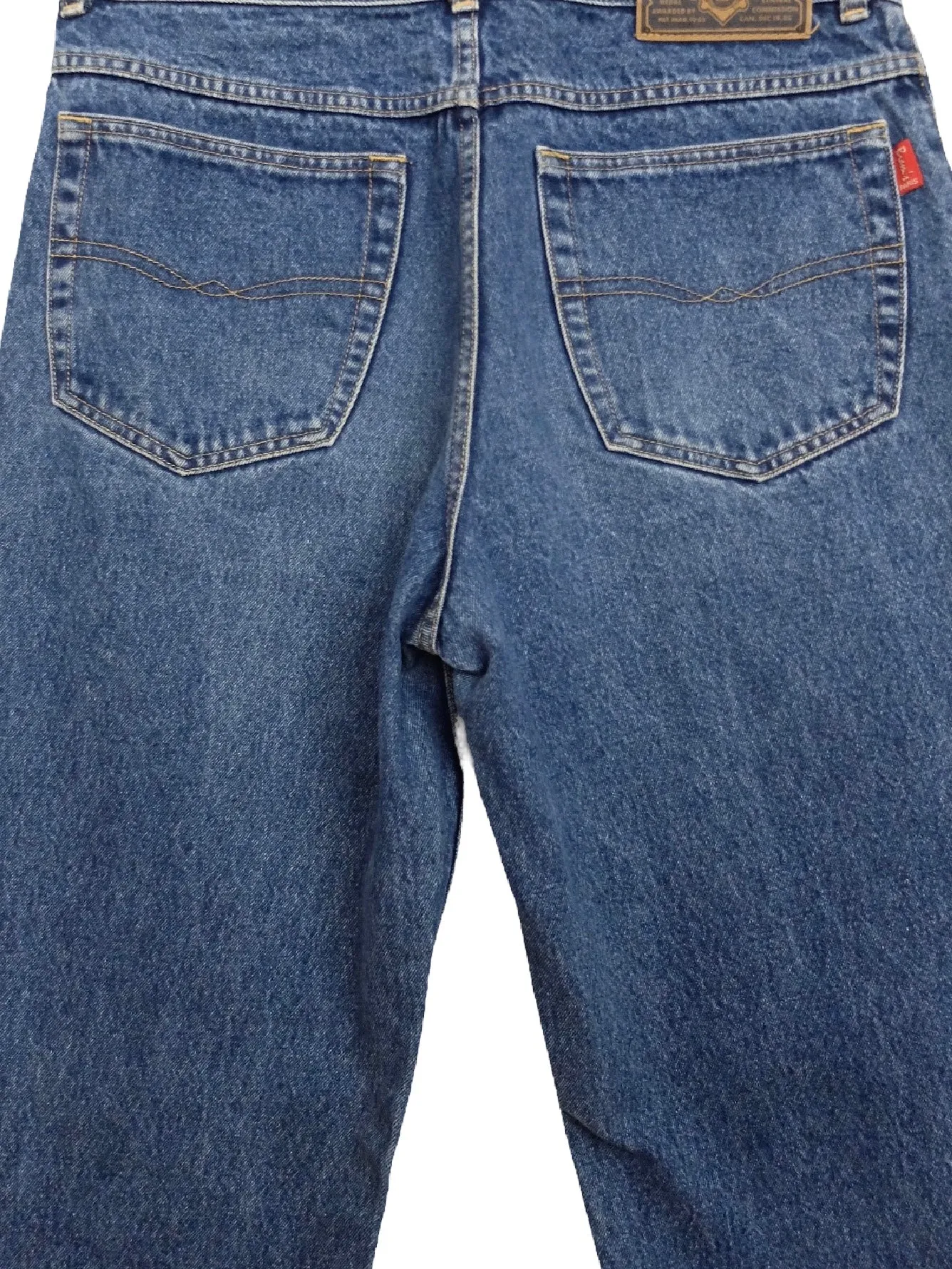 Vintage 80s Bohemian High Waisted Utility Medium Wash Blue Denim Straight Leg Jeans | 32 Inch Waist