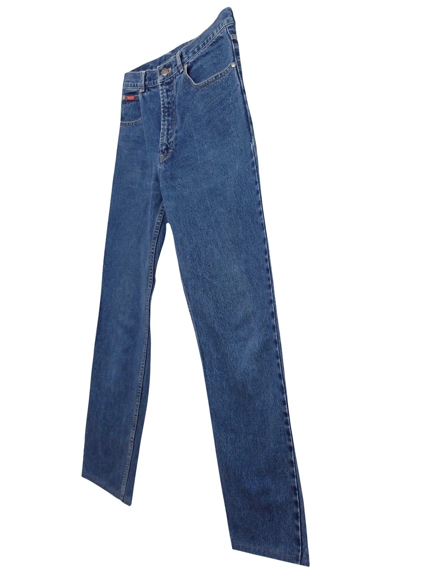 Vintage 80s Bohemian High Waisted Utility Medium Wash Blue Denim Straight Leg Jeans | 32 Inch Waist
