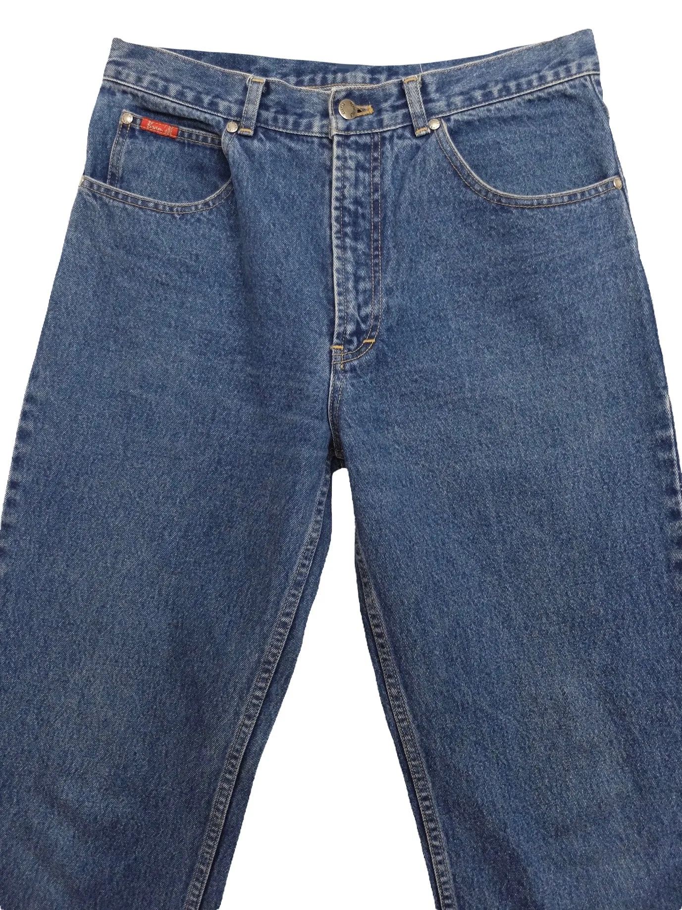 Vintage 80s Bohemian High Waisted Utility Medium Wash Blue Denim Straight Leg Jeans | 32 Inch Waist