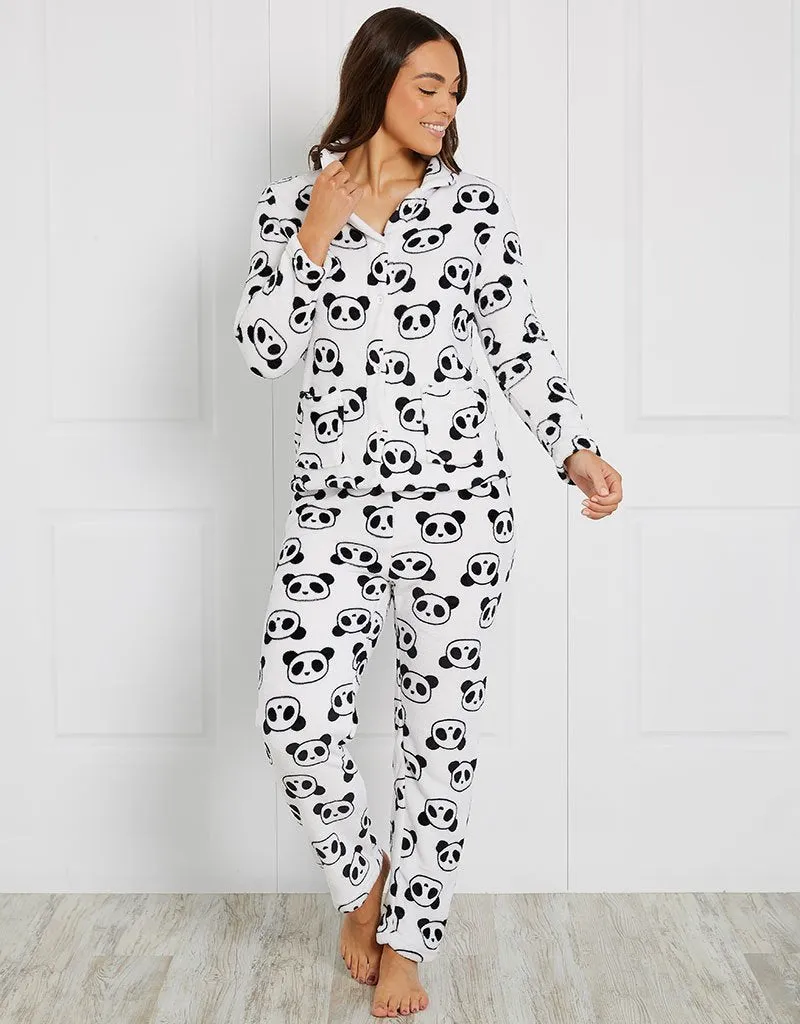 White Panda Button PJ Set