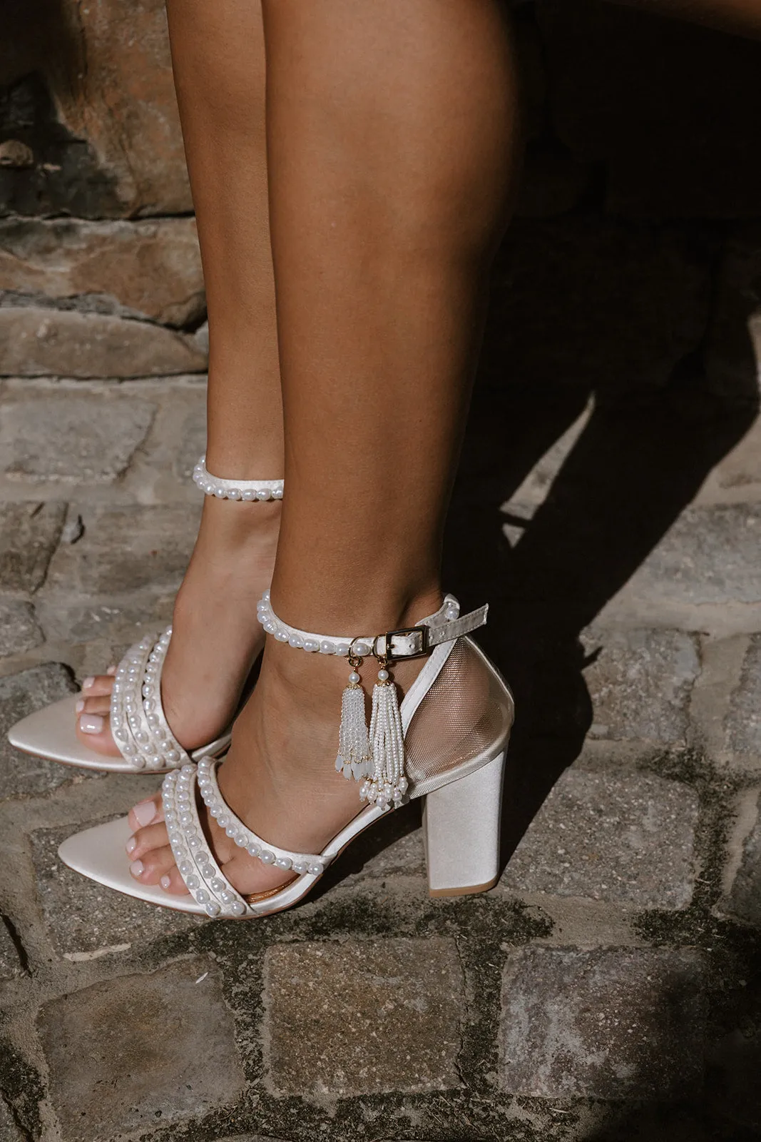 WILLOW - IVORY SATIN BRIDAL SANDALS WITH POINTED TOE AND PEARL STRAPS
