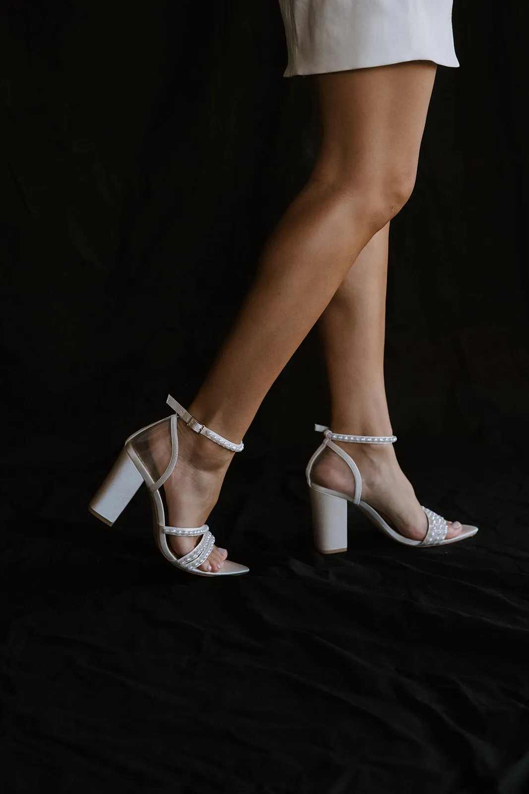 WILLOW - IVORY SATIN BRIDAL SANDALS WITH POINTED TOE AND PEARL STRAPS