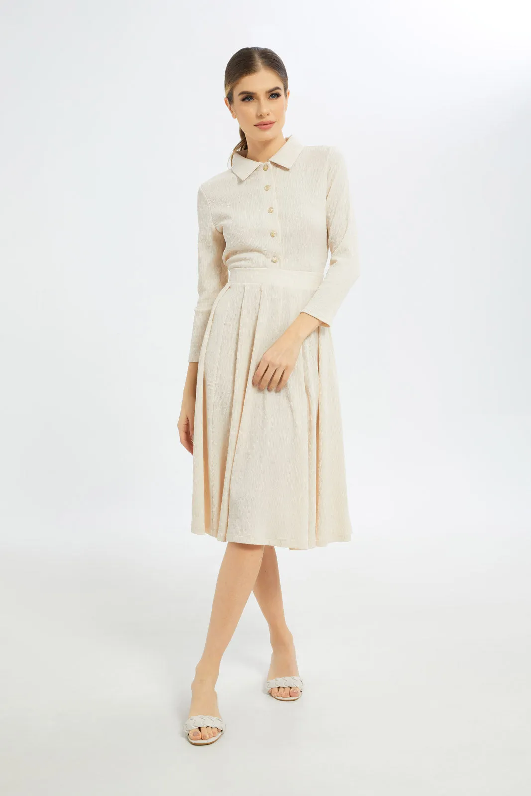 Women Beige Textured Skirt