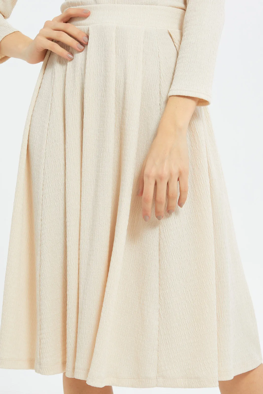 Women Beige Textured Skirt