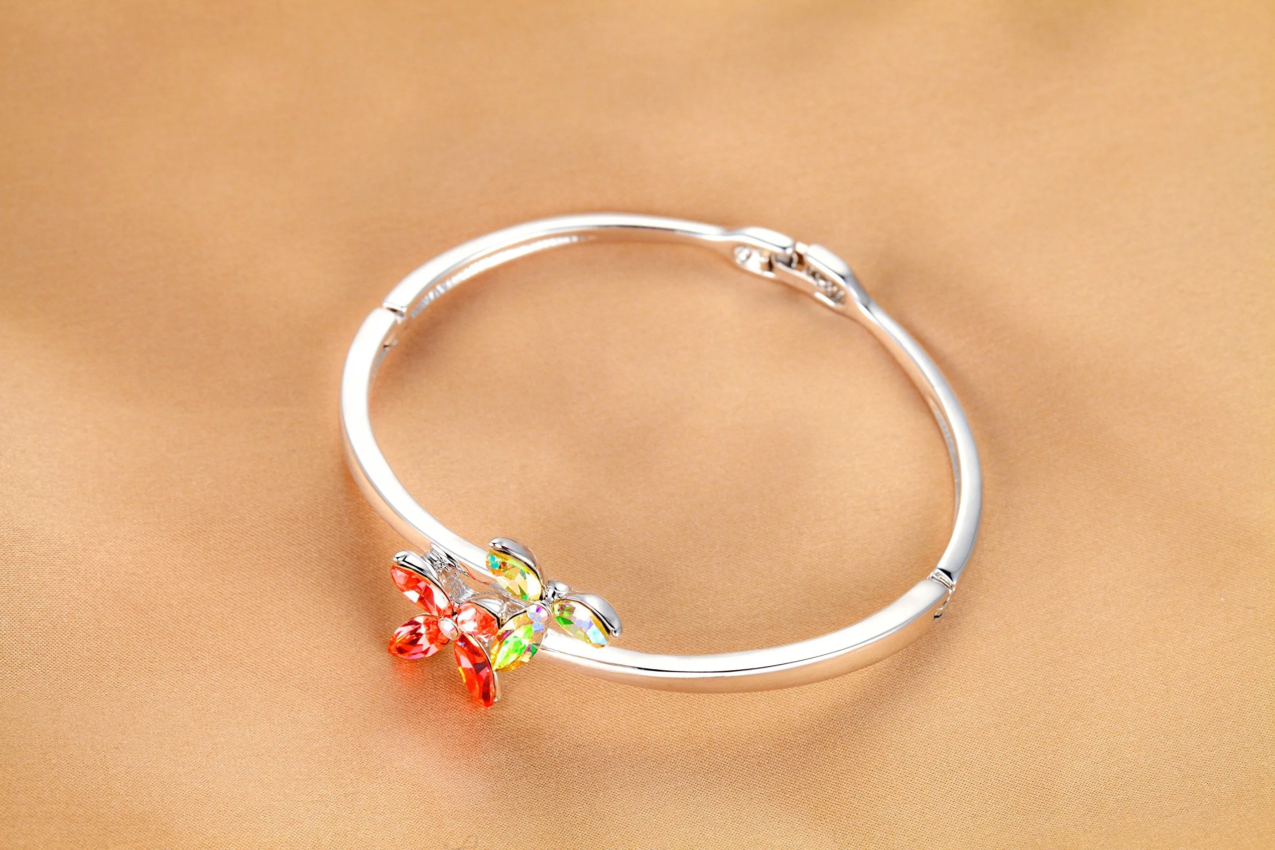 Yellow Chimes Crystals from Swarovski Multicolor Crystal Flower Designer Bracelet for Women and Girls